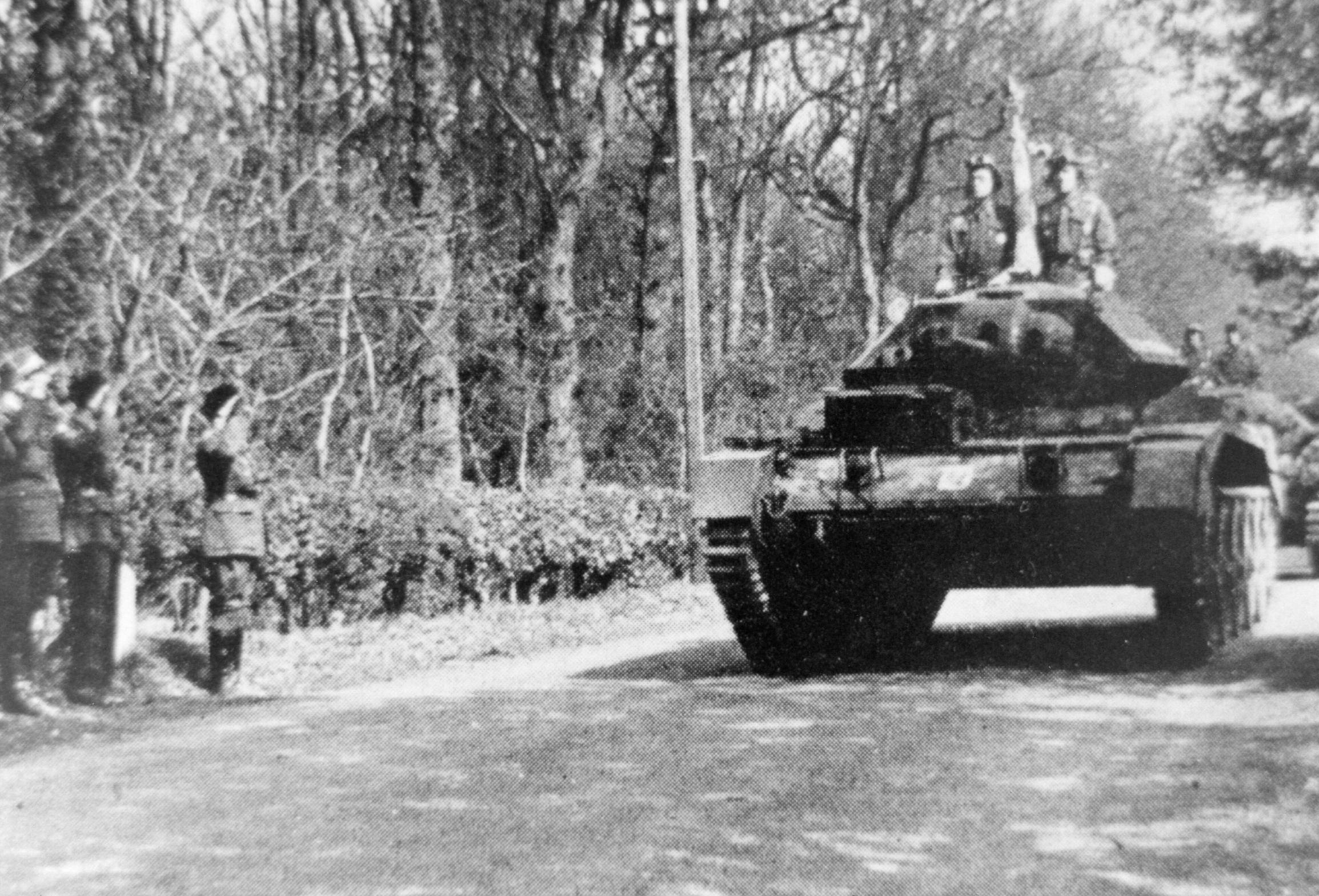 Polish tanks passing the entrance to Stevenson House.jpg